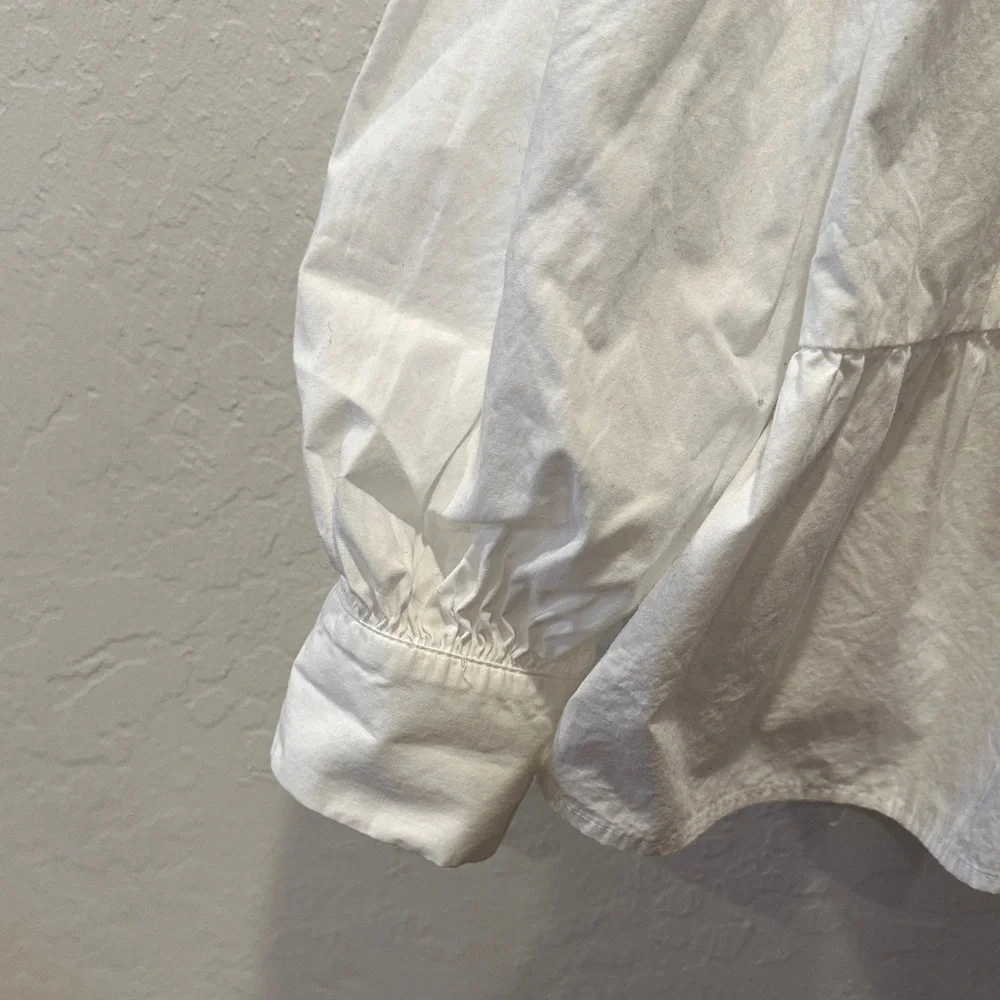Zara Poplin Tiered Blouse with Puff Sleeves